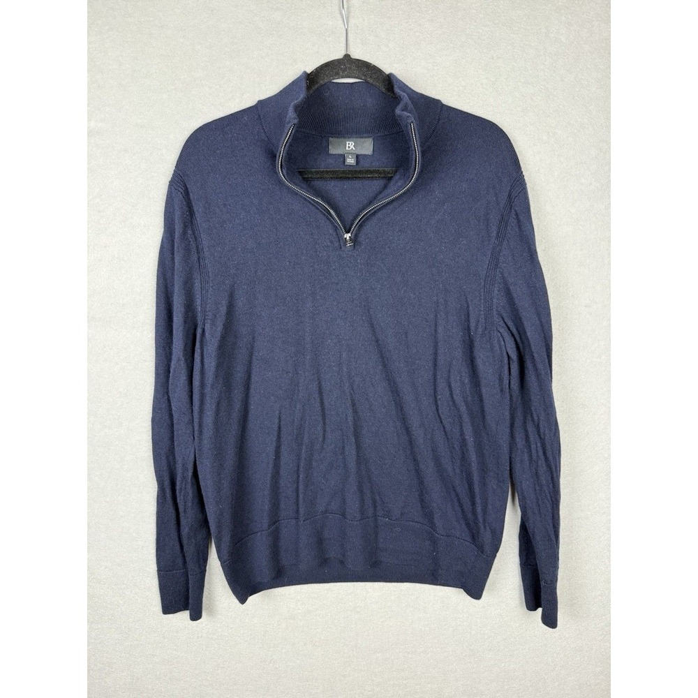 Banana Republic Sweater Mens L Blue 100%‎ Merino Wool Lightweight 1/4 Zip Preppy
